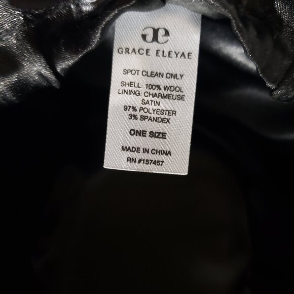 Grace Eleyae Black Wool Wide Brim Fedora - Leather Band - Adjustable - XL main image 6